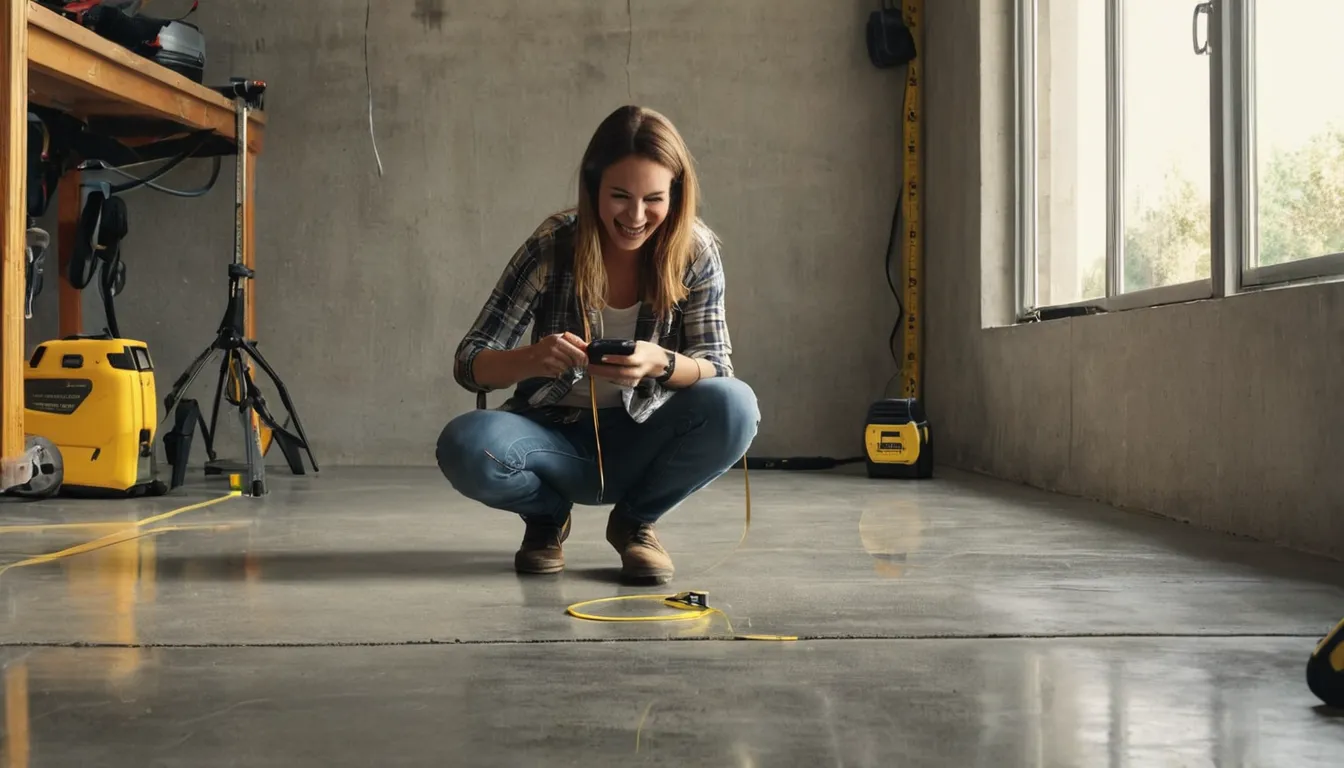 Homeowner photographing a garage floor in the Afton area before requesting an estimate