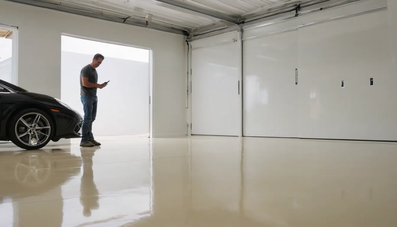 A freshly coated garage floor in a Afton home with a car parked beside it